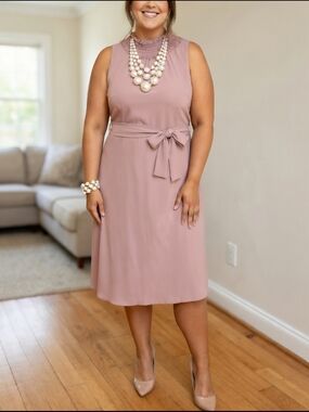 Halston Heritage Lace-Yoke Midi Dress in Dusty Mauve